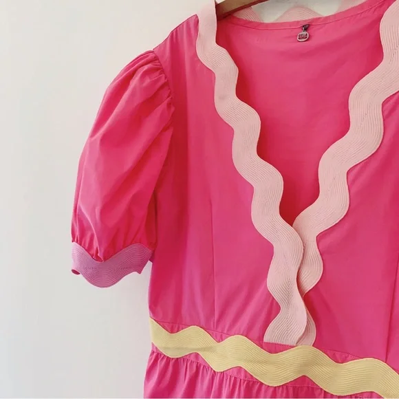 SOLD NWOT CeliaB Piscis Pink RicRac Tiered Dress Sz L - Picture 3 of 14